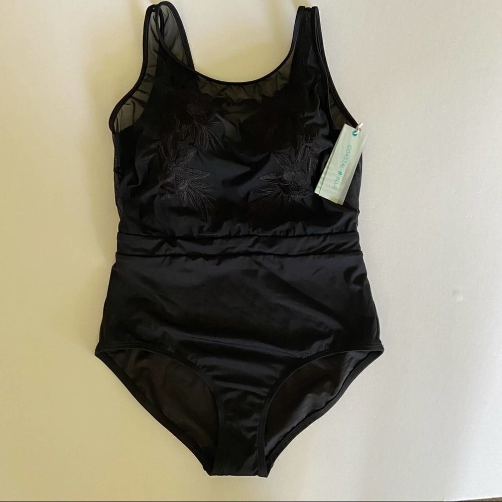 COASTAL BLUE One Piece Embroidered Swimsuit Medium